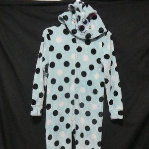 JUSTICE | Size 12 | Leopard, Cheetah, Cat | Fleece Polkadot Hooded Pajama | GUC